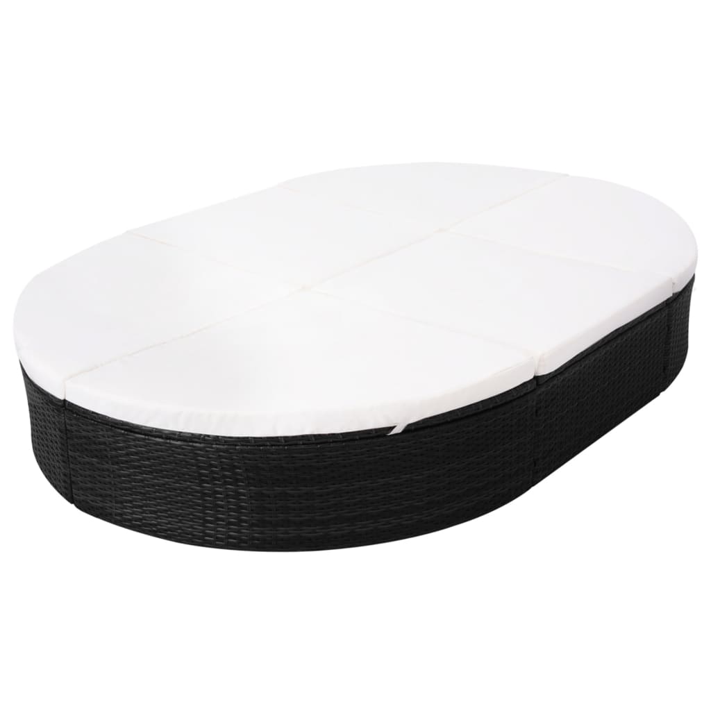 Loungebed Met Kussen Poly Rattan Zwart