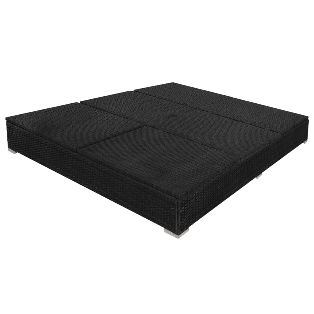 Loungebed Met Parasol Poly Rattan Zwart