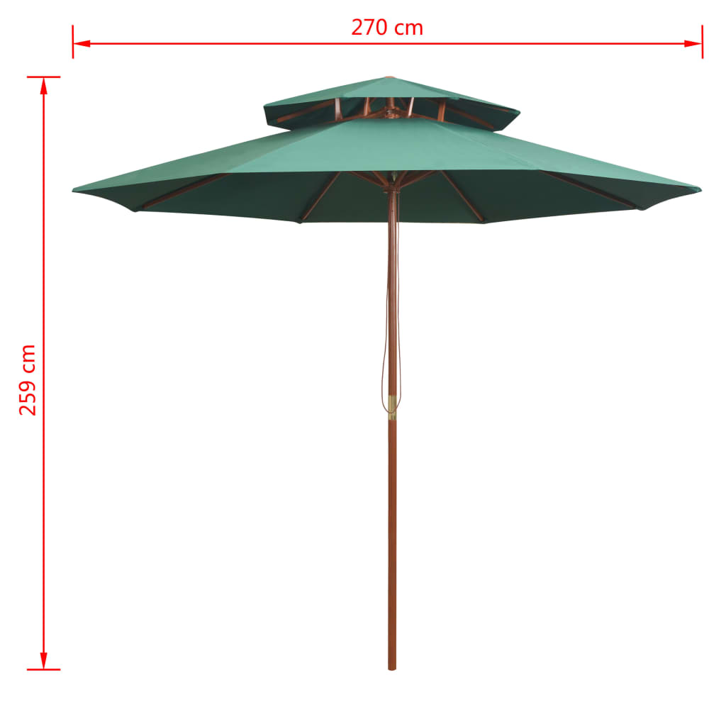 Dubbeldekker Parasol 270X270 Cm Houten Paal Groen