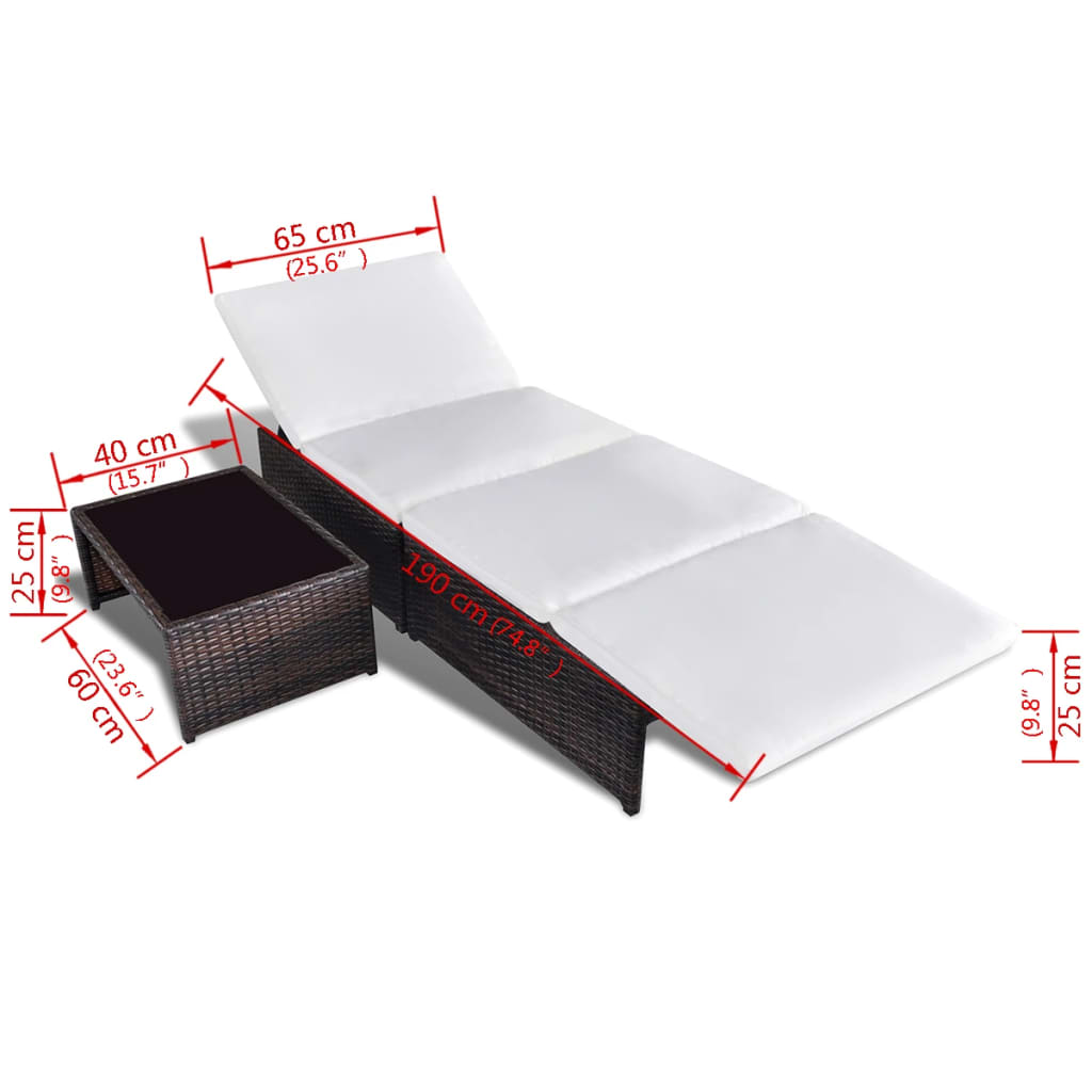 Ligbedden 2 St Met Tafel Poly Rattan Bruin