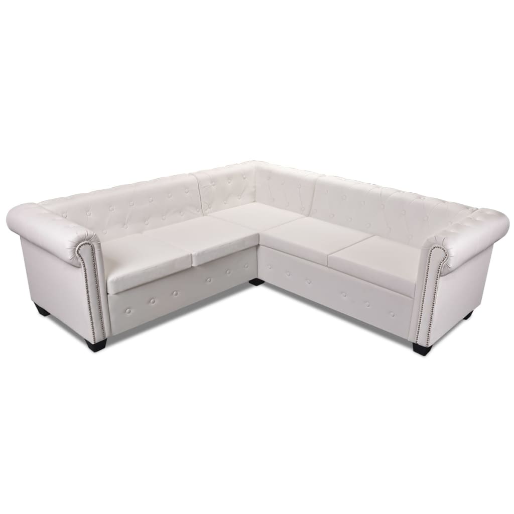 Hoekbank 5-Zits Chesterfield-Stijl Kunstleer Wit