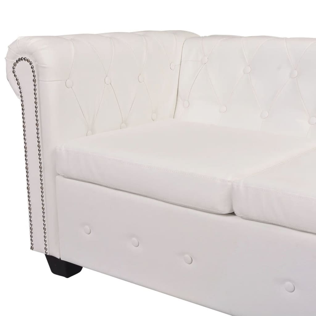 Hoekbank 5-Zits Chesterfield-Stijl Kunstleer Wit