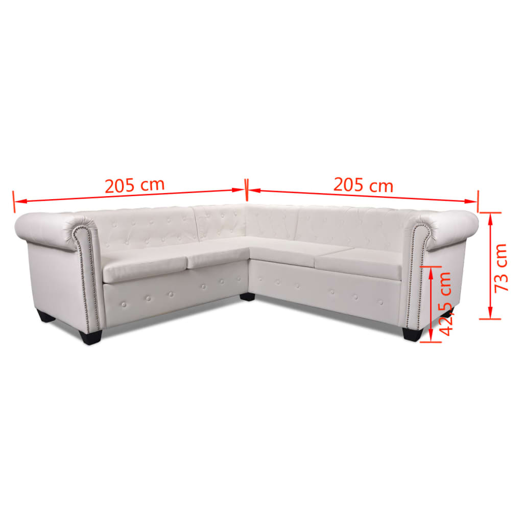 Hoekbank 5-Zits Chesterfield-Stijl Kunstleer Wit