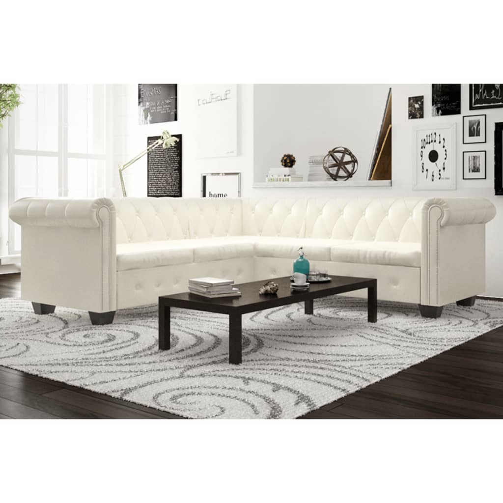 Hoekbank 5-Zits Chesterfield-Stijl Kunstleer Wit