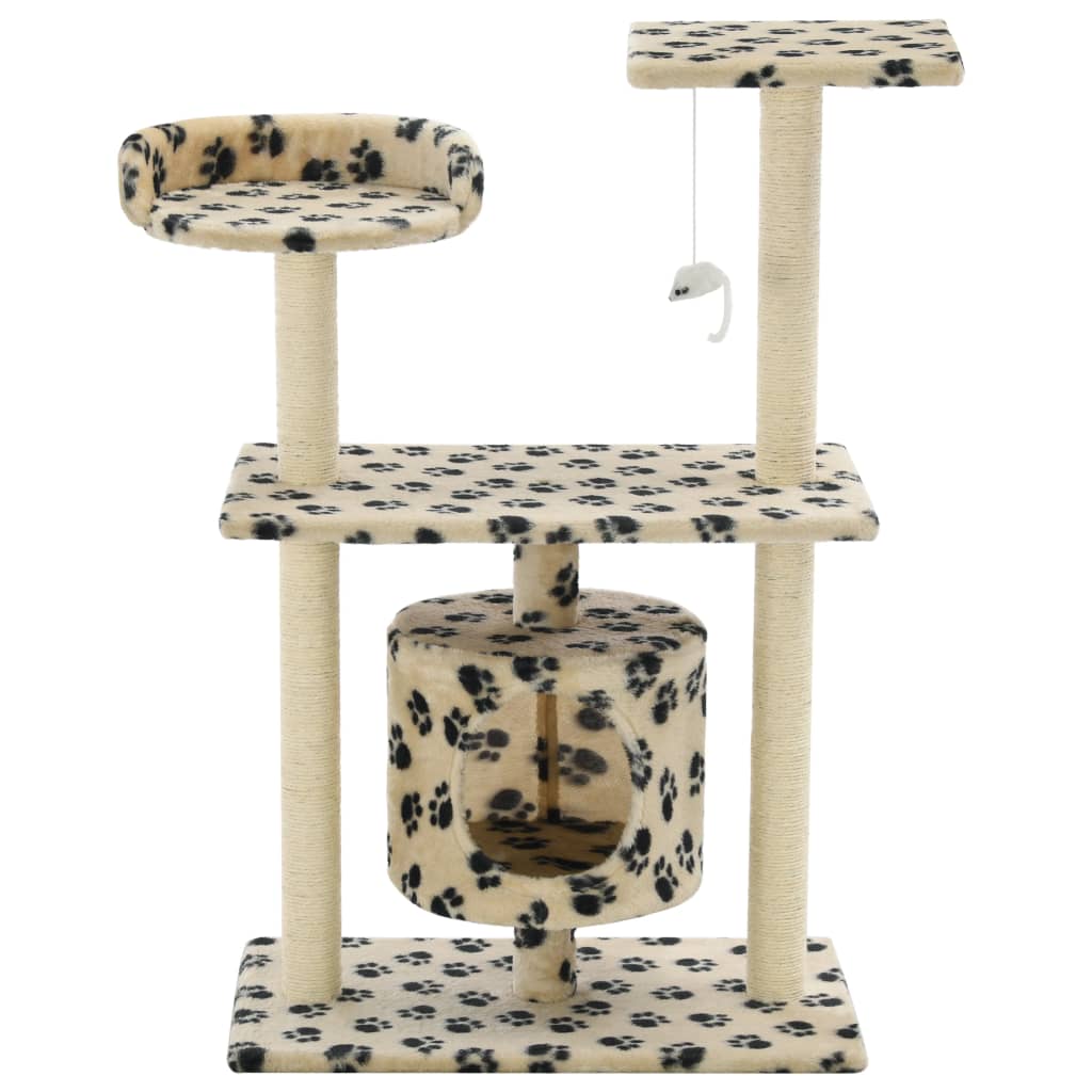 Kratzbaum für Katzen mit Sisal-Kratzbäumen, 95 cm, Pfotenabdrücke, Beige