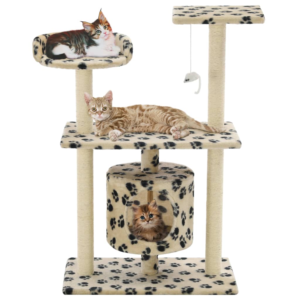 Kratzbaum für Katzen mit Sisal-Kratzbäumen, 95 cm, Pfotenabdrücke, Beige