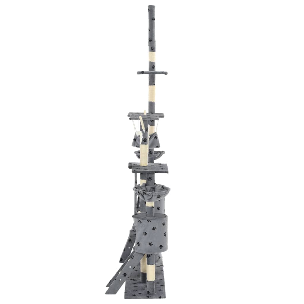 Katzenpfosten mit Kratzbäumen aus Sisal, 230–250 cm, Pfotenabdrücke, Grau