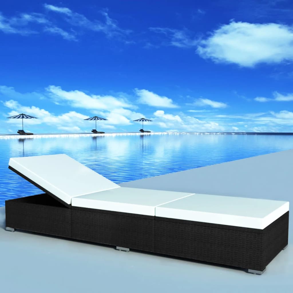 Ligbed Met Kussen Poly Rattan Zwart