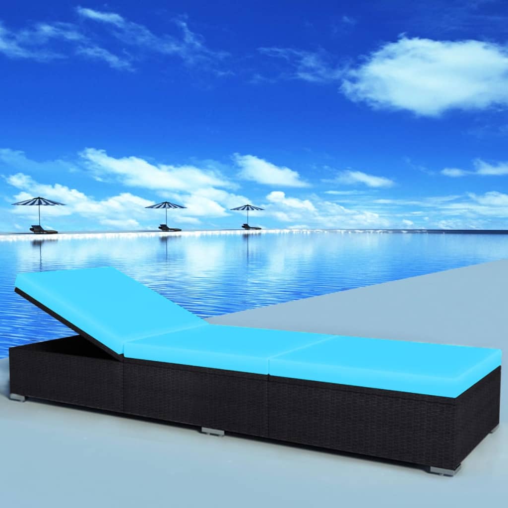 Ligbed Met Kussen Poly Rattan Zwart