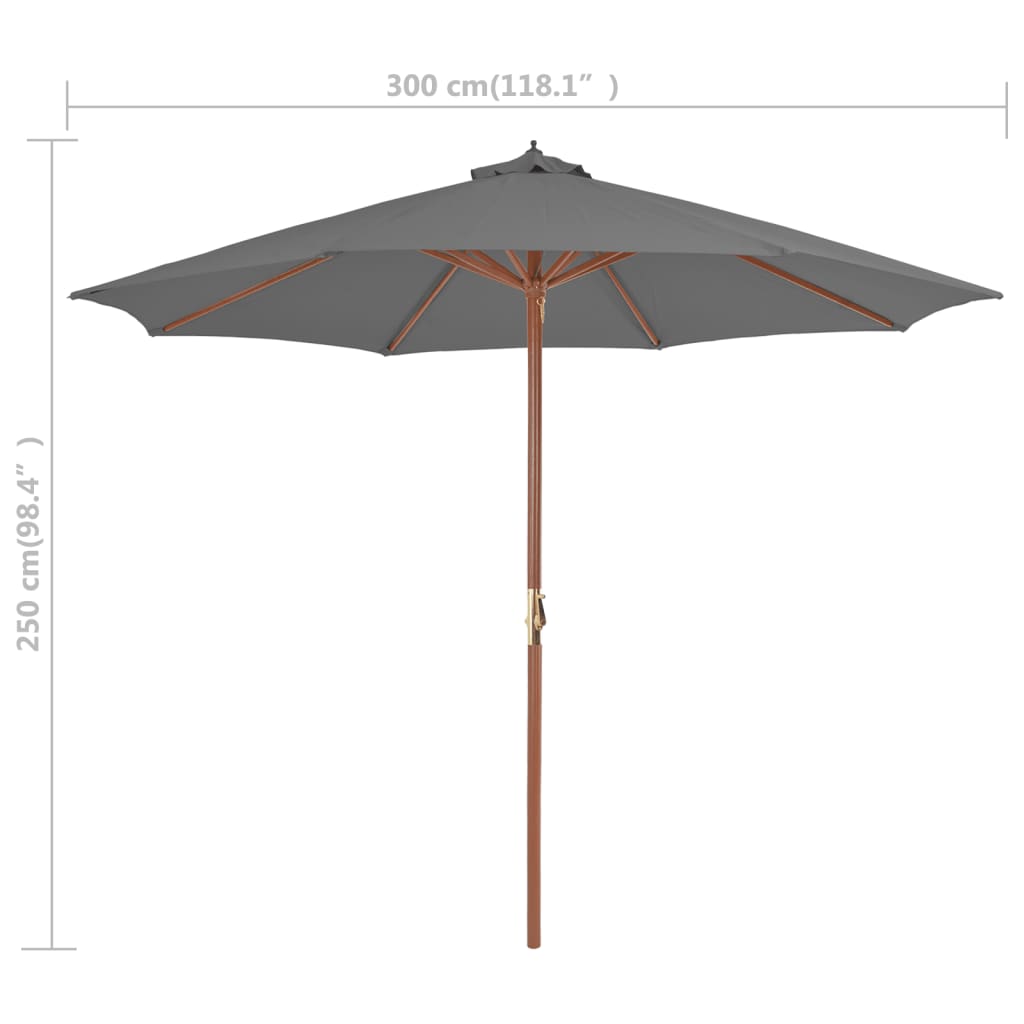 Parasol Met Houten Paal 300 Cm Antraciet