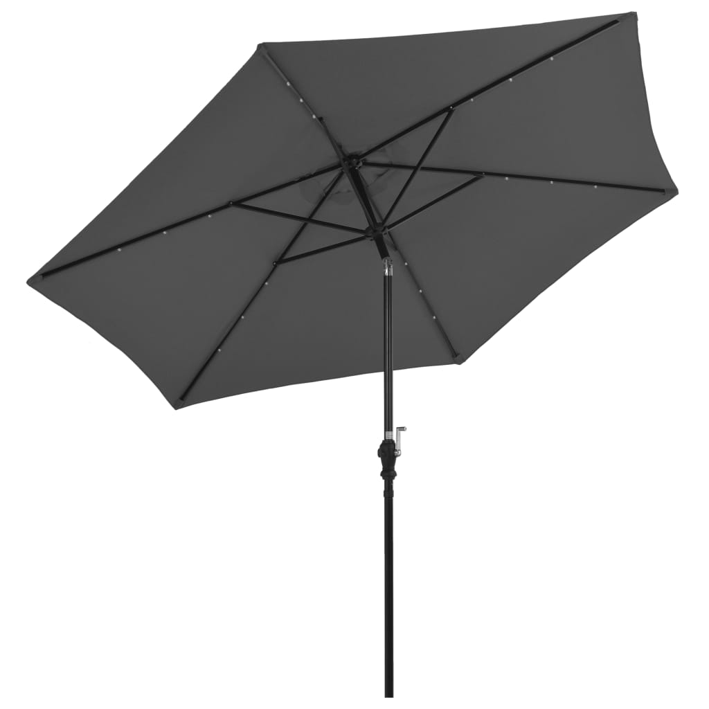 Parasol Met Led-Verlichting En Stalen Paal 300 Cm Antraciet