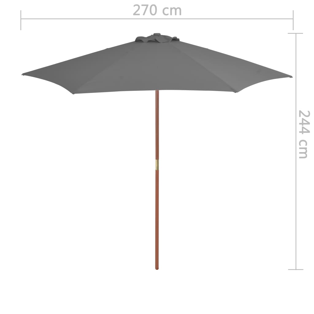Parasol Met Houten Paal 270 Cm Antraciet