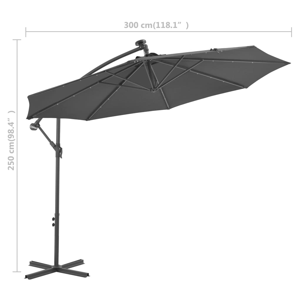 Zweefparasol Met Led-Verlichting Stalen Paal 300 Cm Antraciet