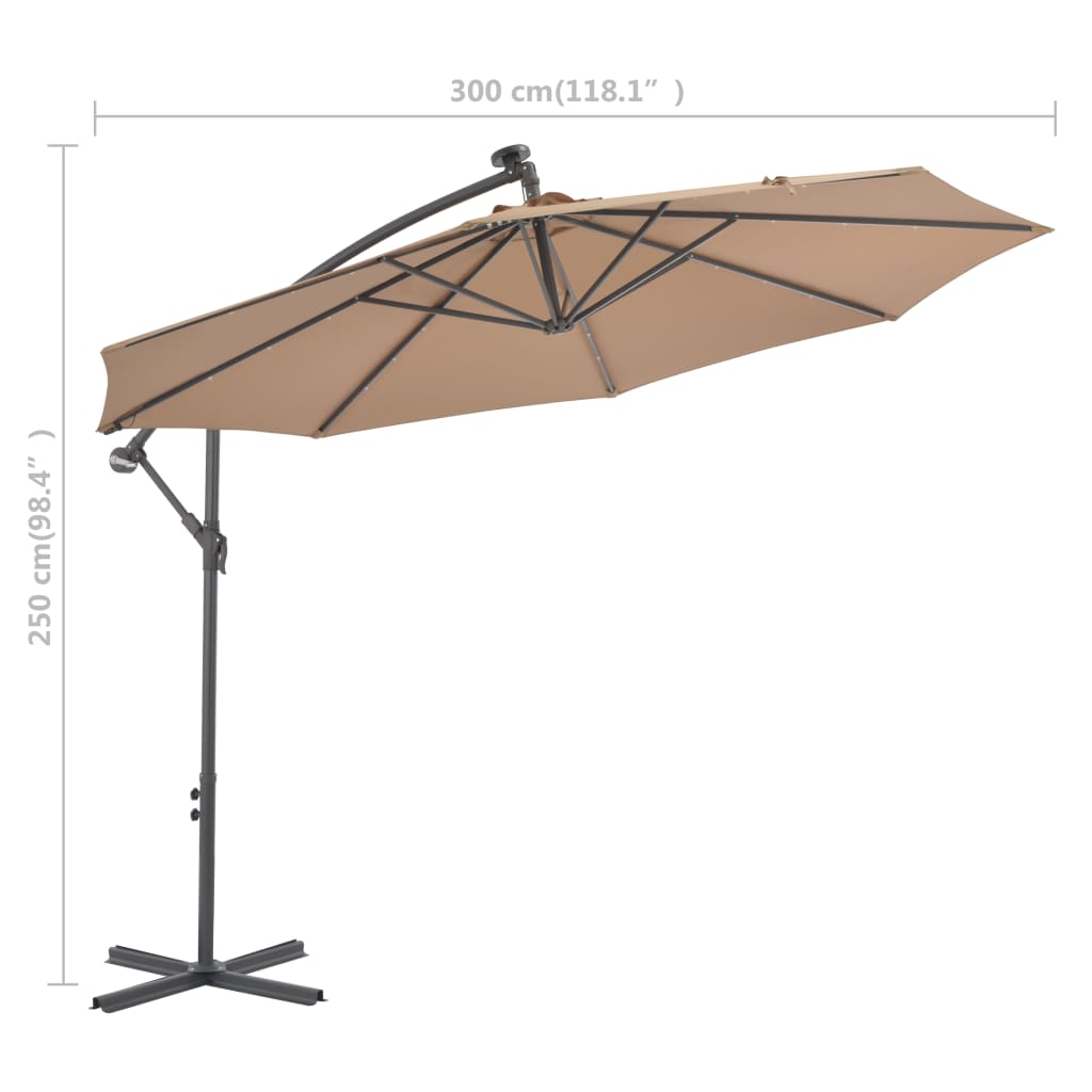 Zweefparasol Met Led-Verlichting Stalen Paal 300 Cm Taupe