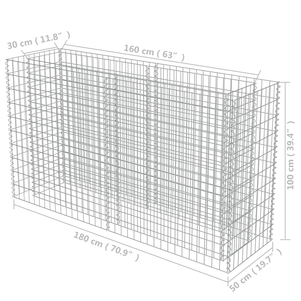 Gabion Plantenbak Verhoogd 180X50X100 Cm Gegalvaniseerd Staal