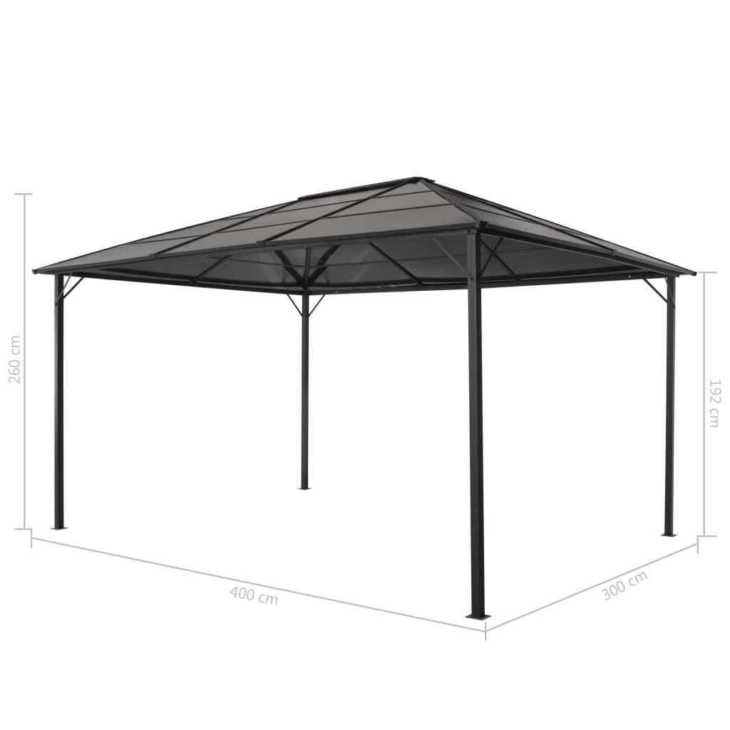 Prieel Met Dak 4X3X2,6 M Aluminium Zwart