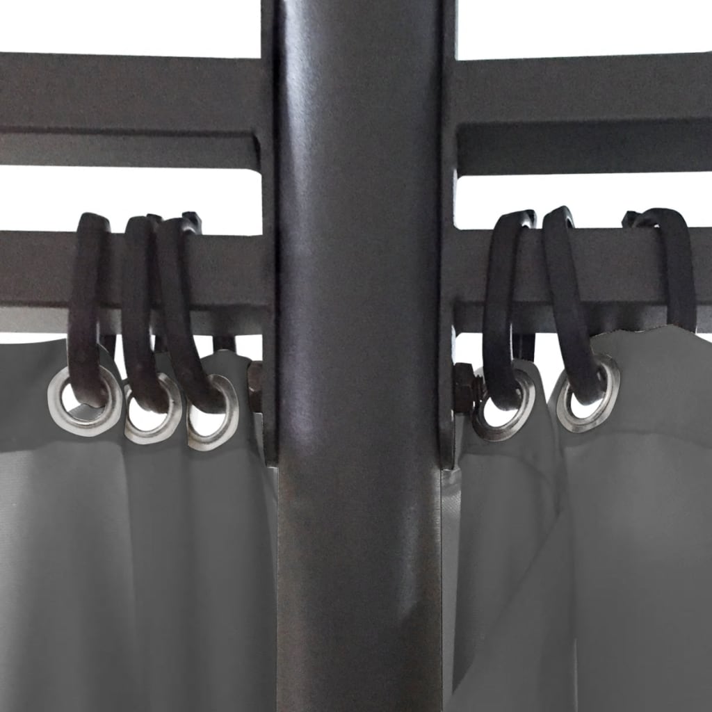 Prieel Met Gordijnen Rond 3,5X2,7 M Antracietkleurig