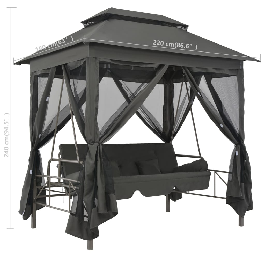 Schommelbank Voor Buiten Met Dak 220X160X240 Cm Staal Antraciet