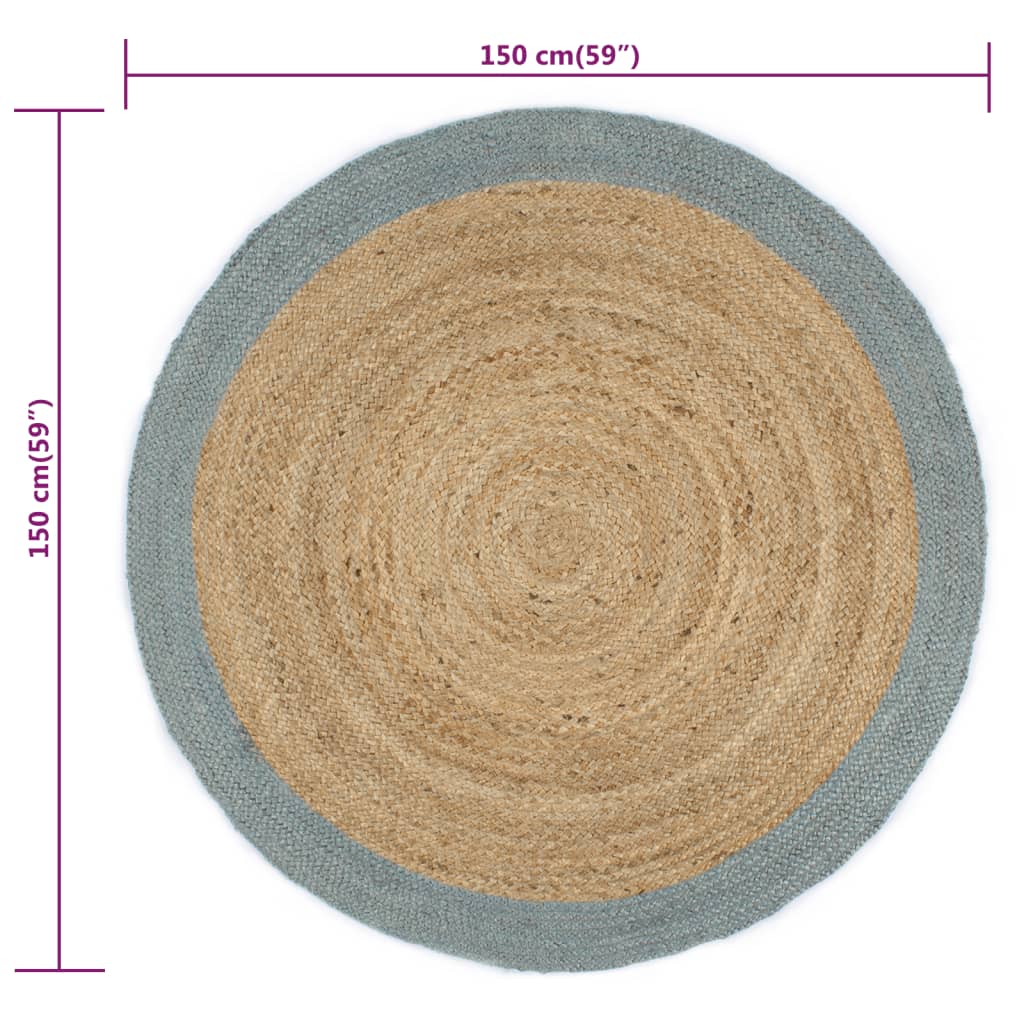 Vloerkleed Handgemaakt Met Olijfgroene Rand 150 Cm Jute