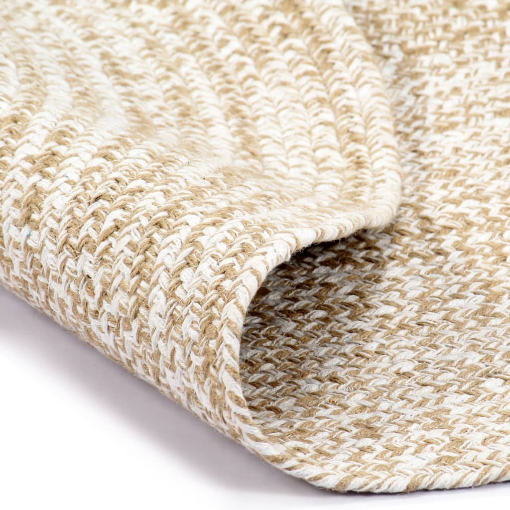 Vloerkleed Handgemaakt 150 Cm Jute Wit En Naturel