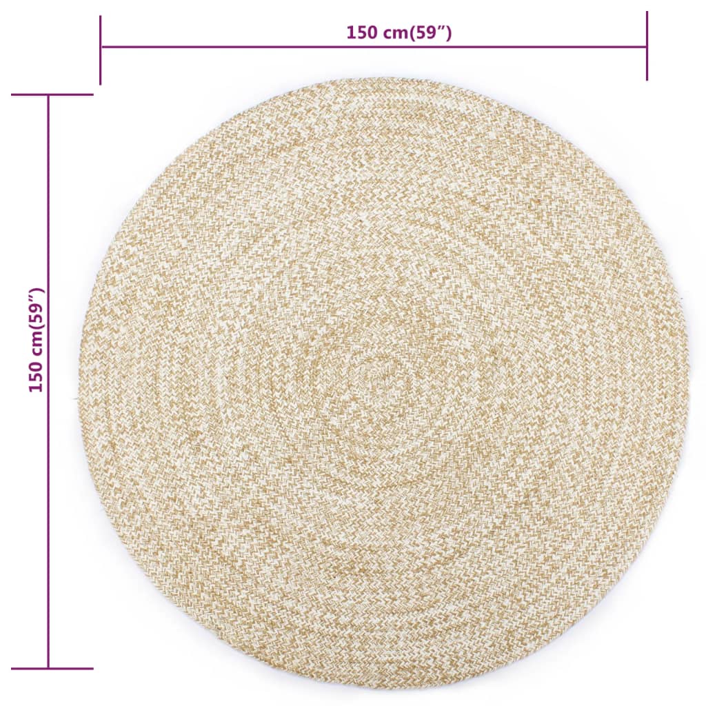 Vloerkleed Handgemaakt 150 Cm Jute Wit En Naturel