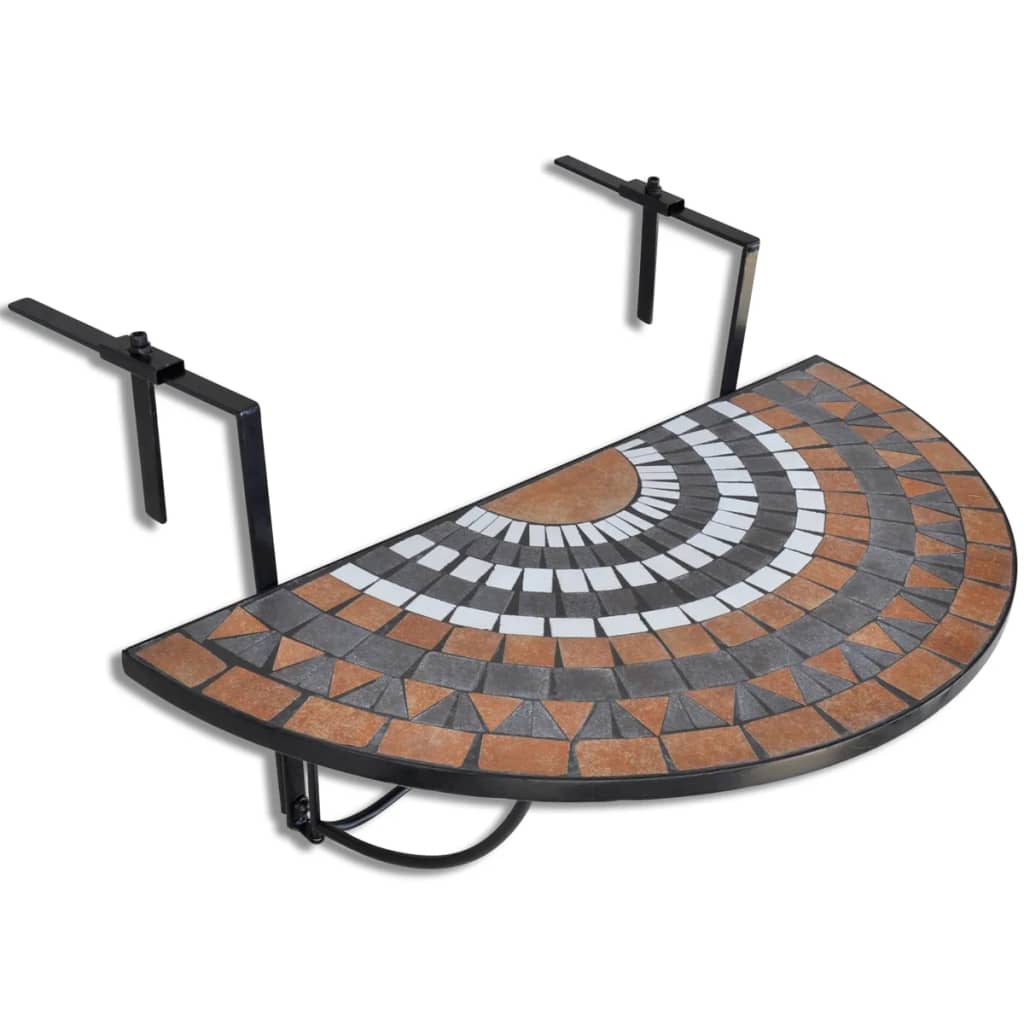 Balkontisch zum Aufhängen, Mosaik, Terrakotta und Weiß