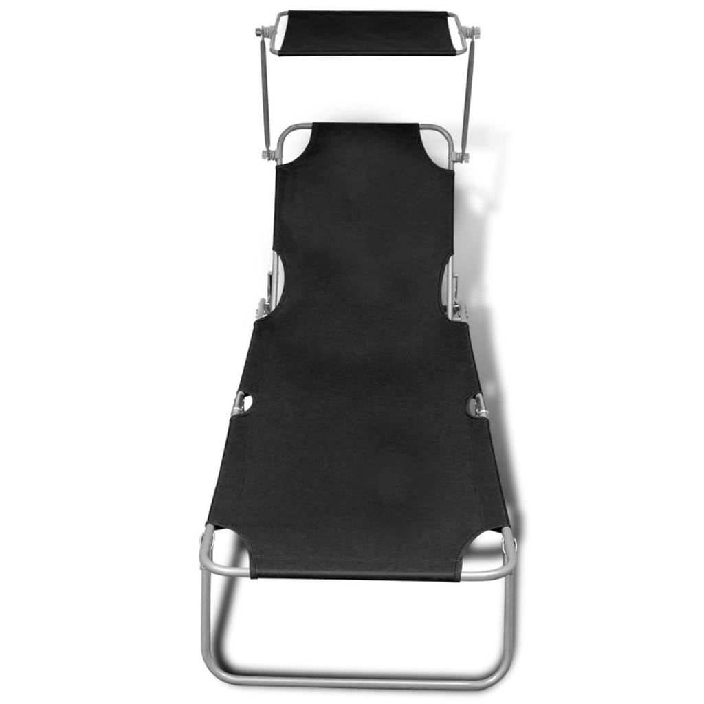 Liege klappbar mit Überdachung aus Stahl und Stoff schwarz