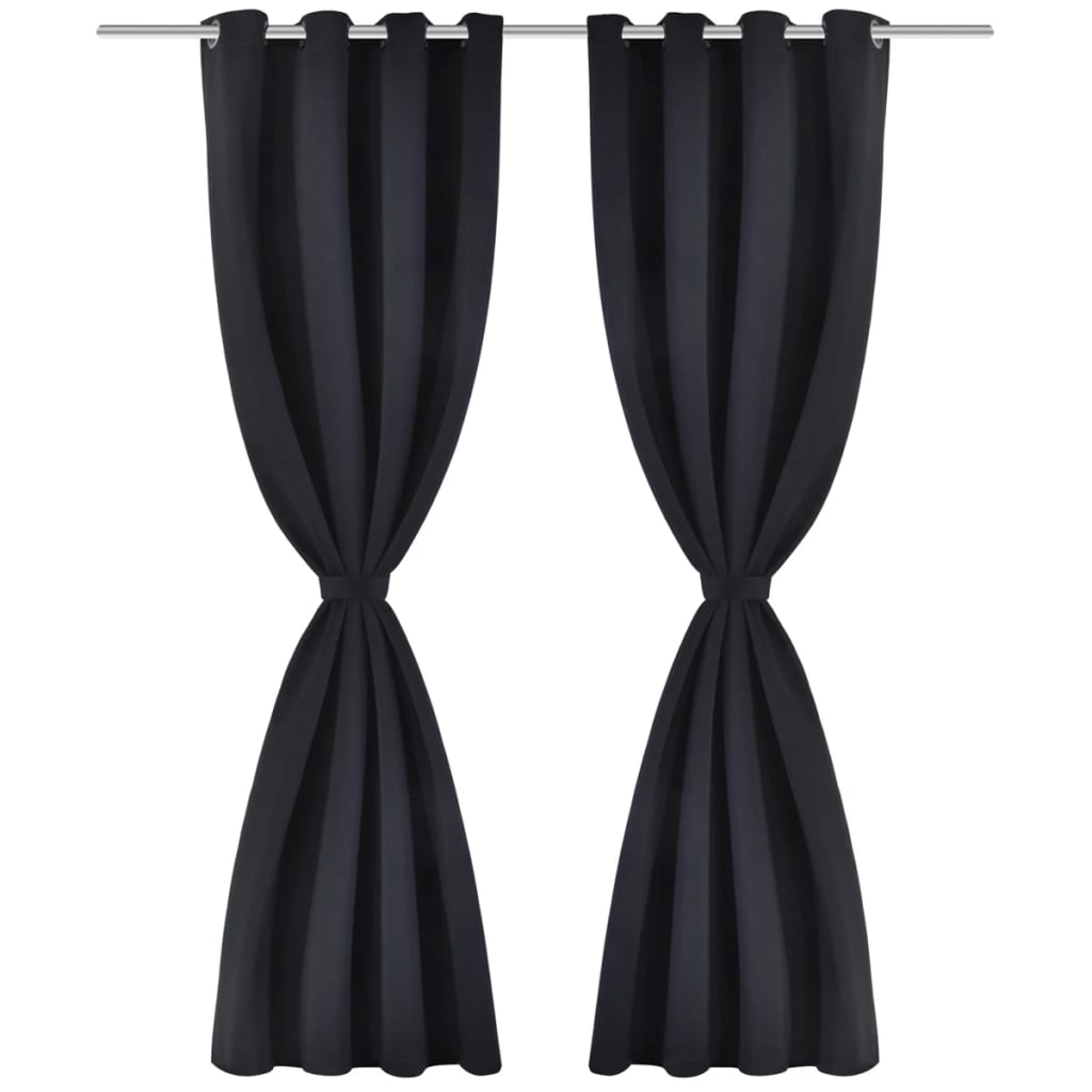 Gordijnen Met Metalen Ringen 135 X 245 Cm 2 Stuks (Zwart)