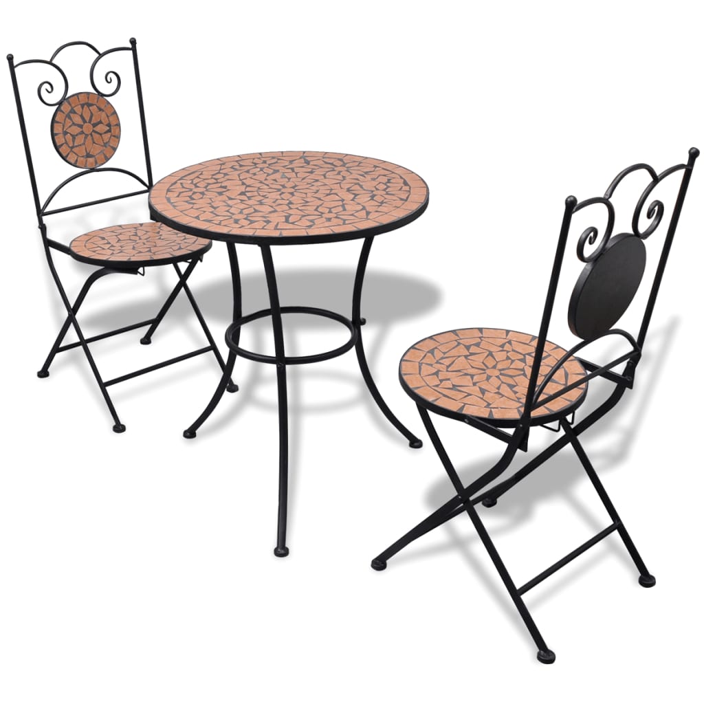 3-teiliges Bistro-Set aus Keramikfliesen Terrakotta