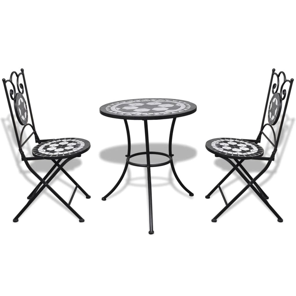 3-teiliges Bistro-Set aus Keramikfliesen in Schwarz und Weiß