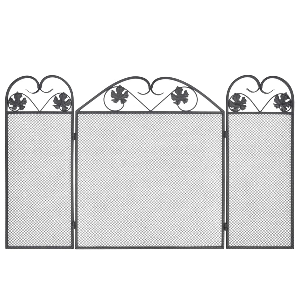 Haardscherm 3 Panelen Ijzer Zwart