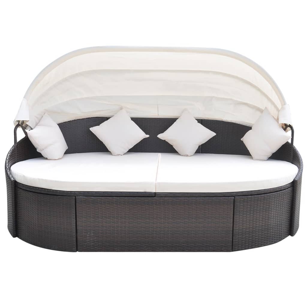 Loungebed Met Luifel Poly Rattan Bruin