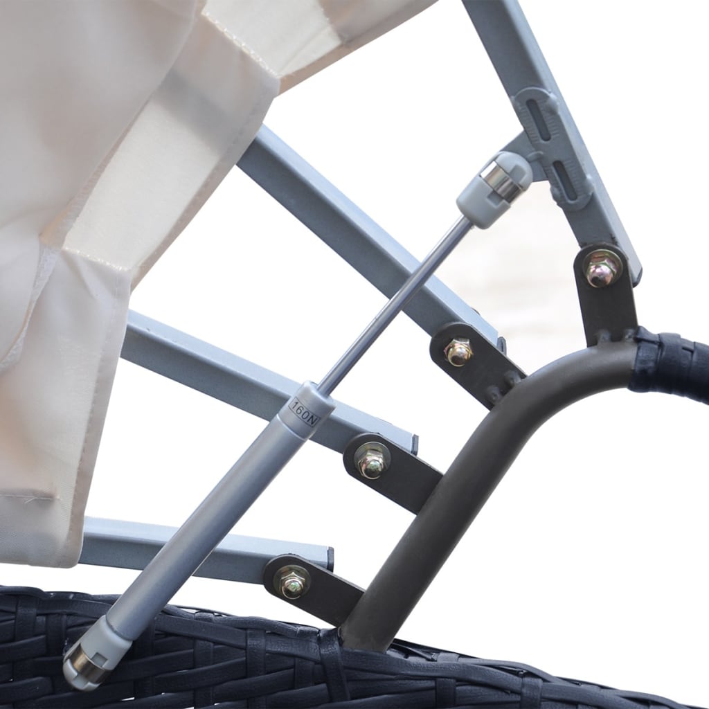 Loungebed Met Luifel Poly Rattan Zwart