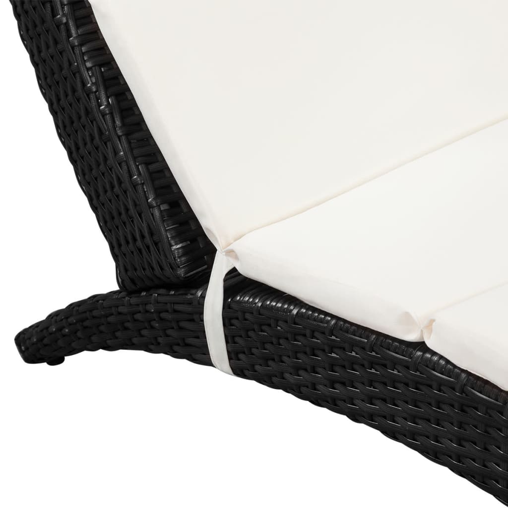 Liege klappbar mit Kissen Poly Rattan Schwarz