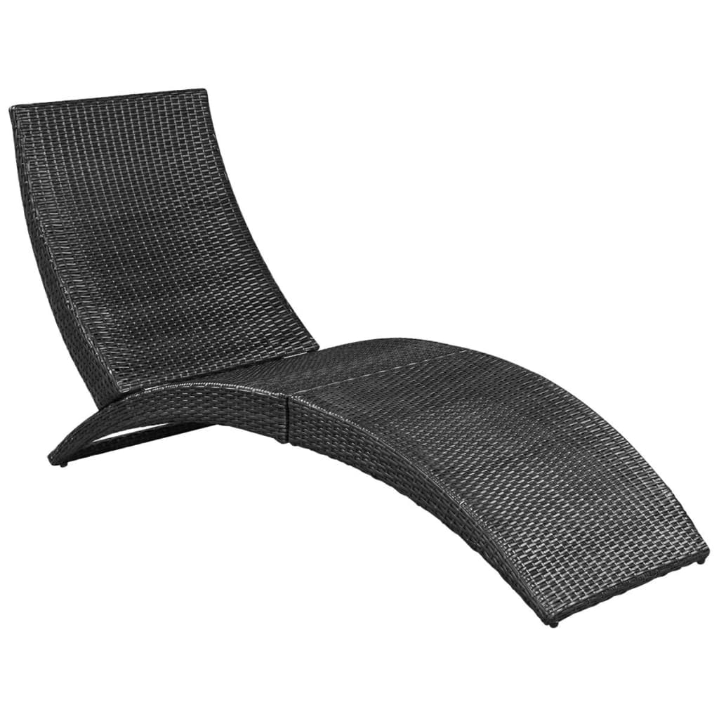 Liege klappbar mit Kissen Poly Rattan Schwarz