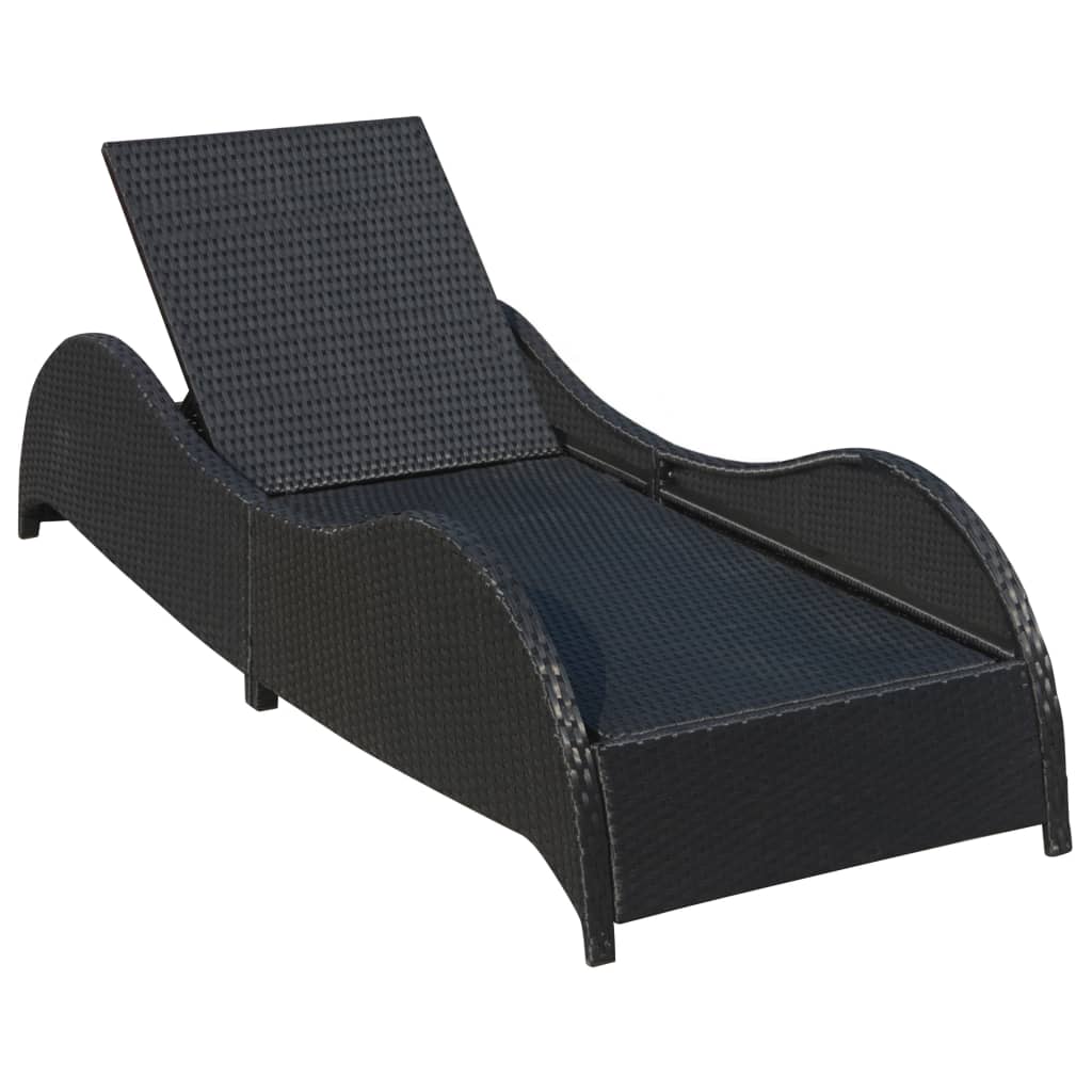 Liege mit Kissen Poly Rattan Schwarz
