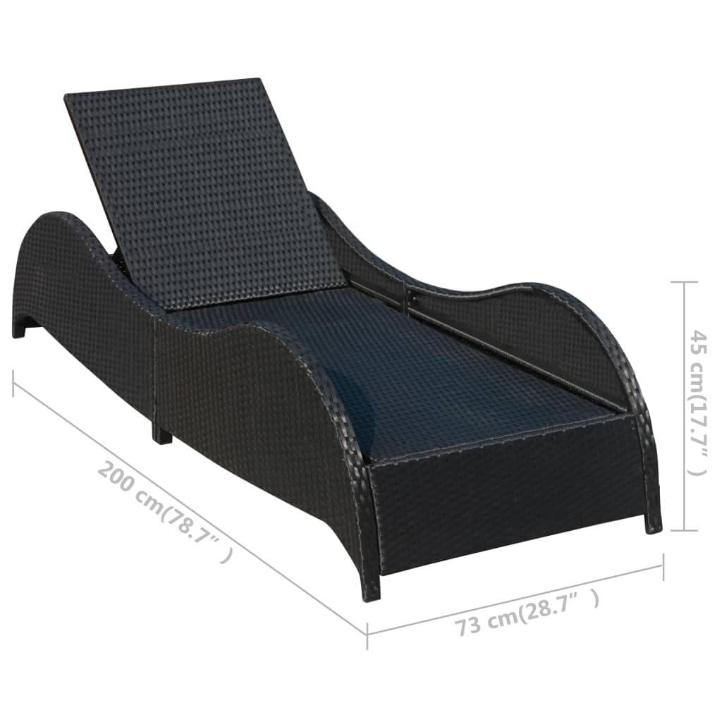 Liege mit Kissen Poly Rattan Schwarz