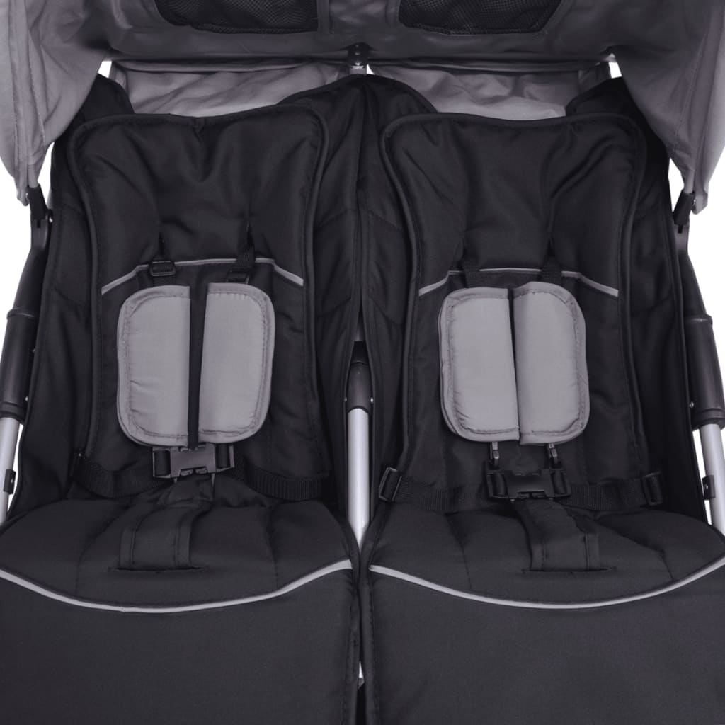 Tweelingkinderwagen Staal Grijs En Zwart