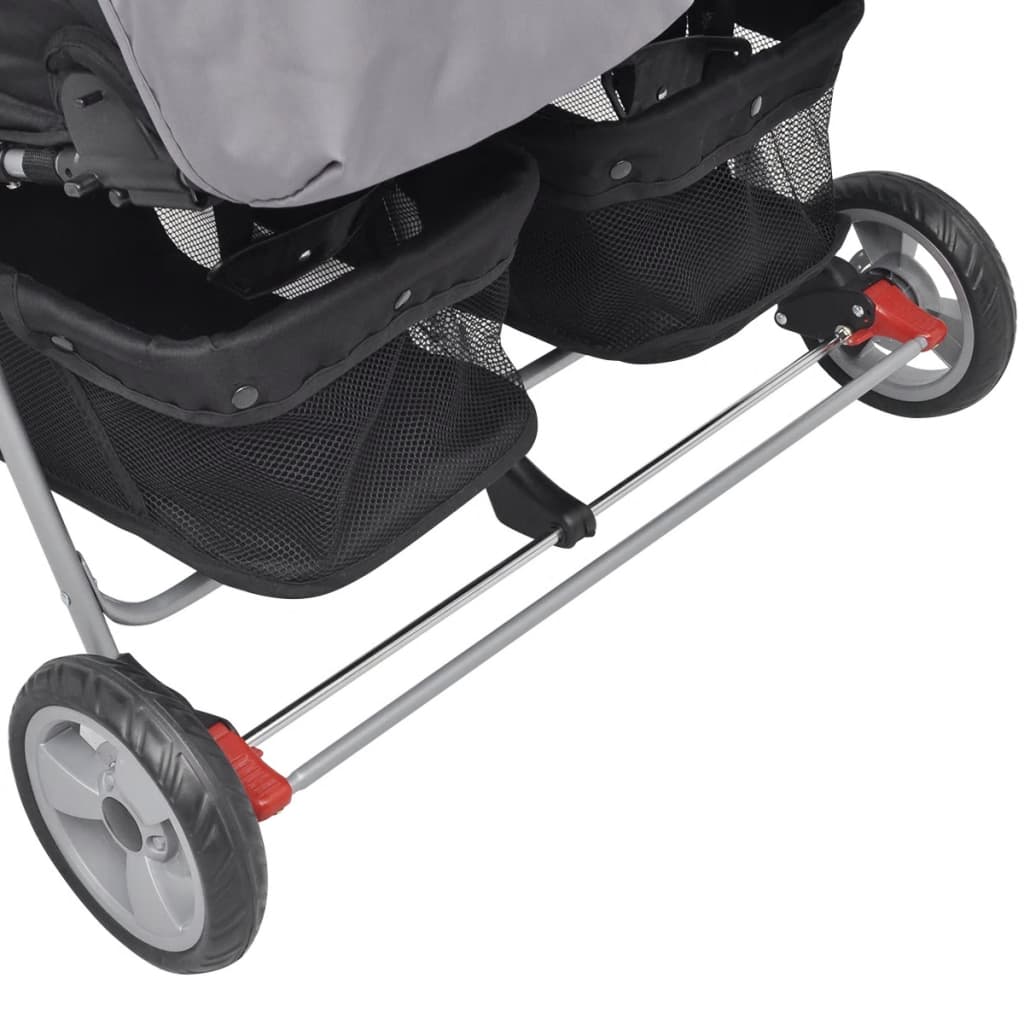 Tweelingkinderwagen Staal Grijs En Zwart