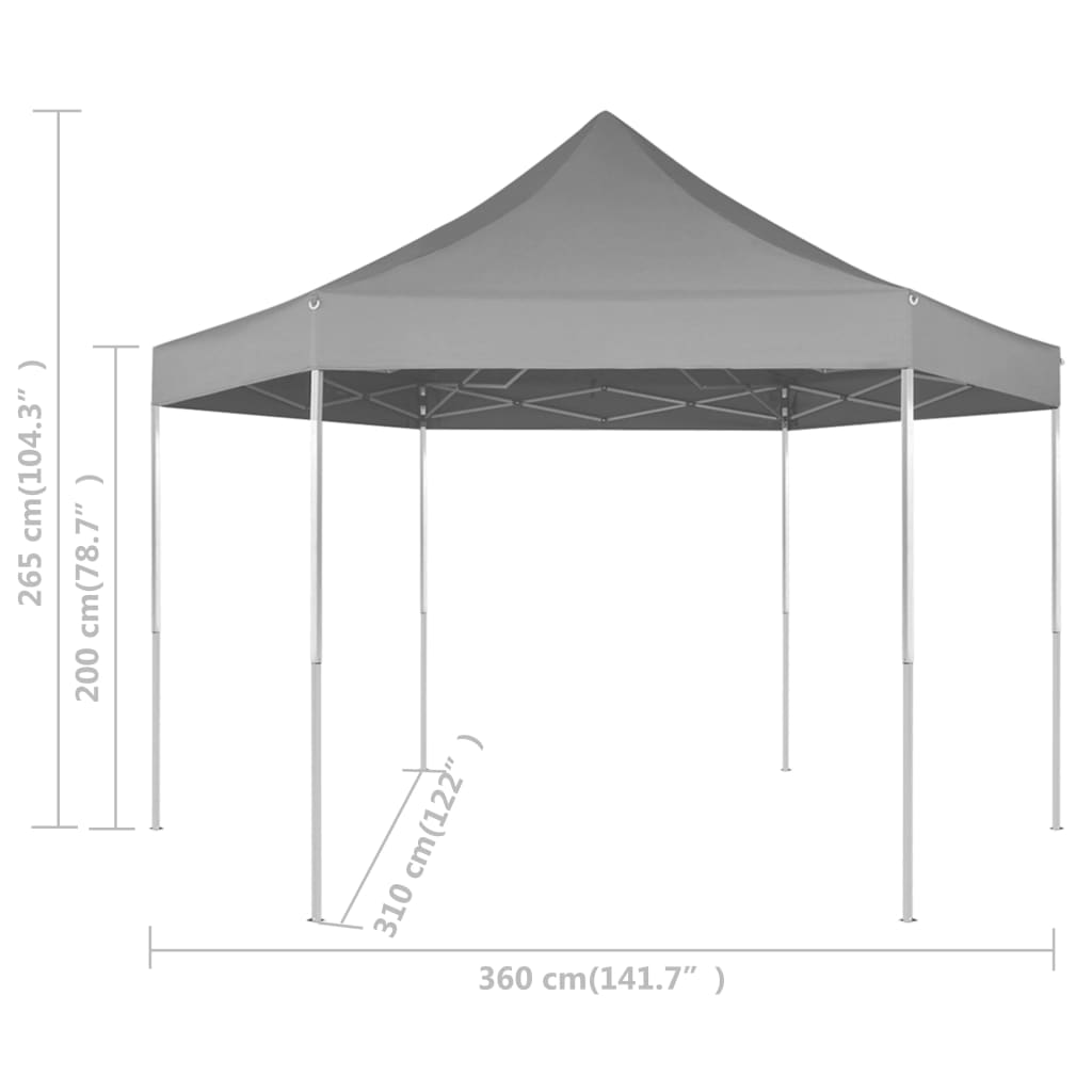 Partytent Pop-Up Zeshoekig Inklapbaar 3,6X3,1 M Grijs