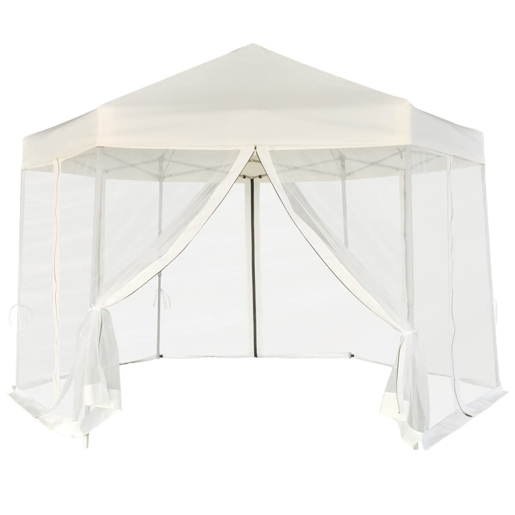 Partytent Pop-Up Zeshoekig Met 6 Zijwanden 3,6X3,1 M Crèmewit