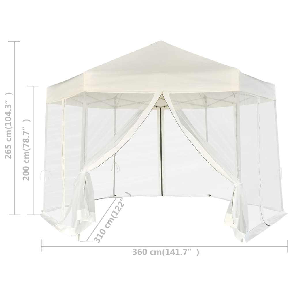 Partytent Pop-Up Zeshoekig Met 6 Zijwanden 3,6X3,1 M Crèmewit