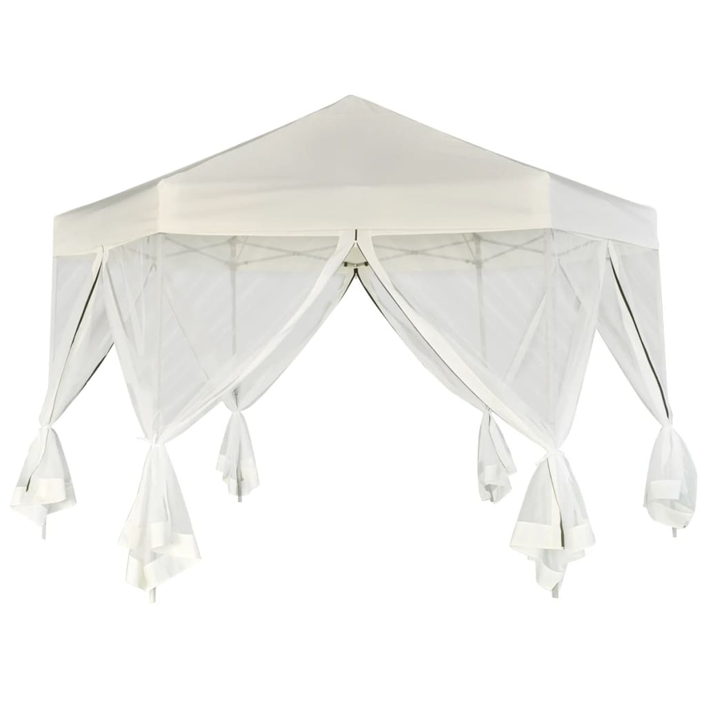 Partytent Pop-Up Zeshoekig Met 6 Zijwanden 3,6X3,1 M Crèmewit