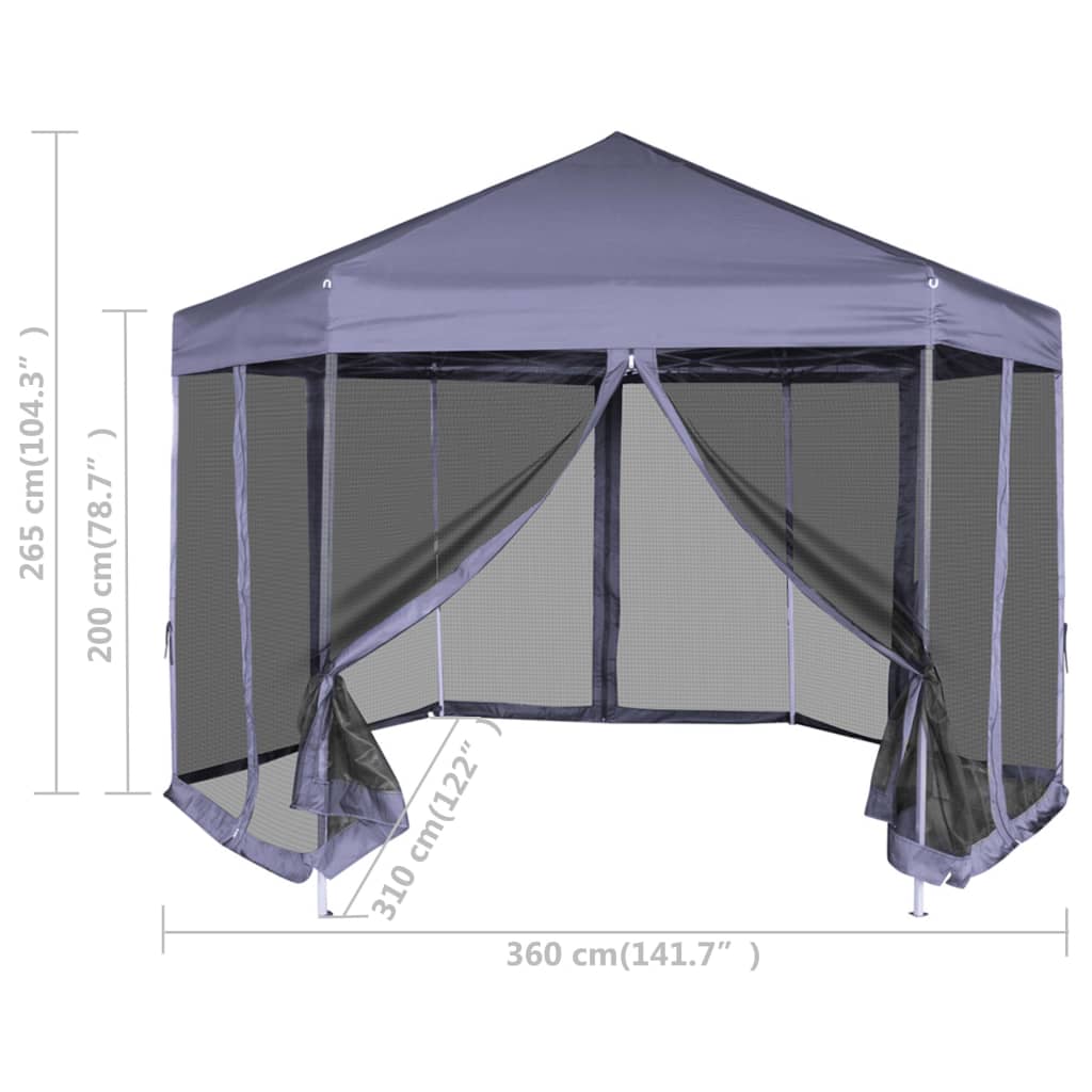 Partytent Pop-Up Zeshoekig Met 6 Zijwanden 3,6X3,1 M Donkerblauw