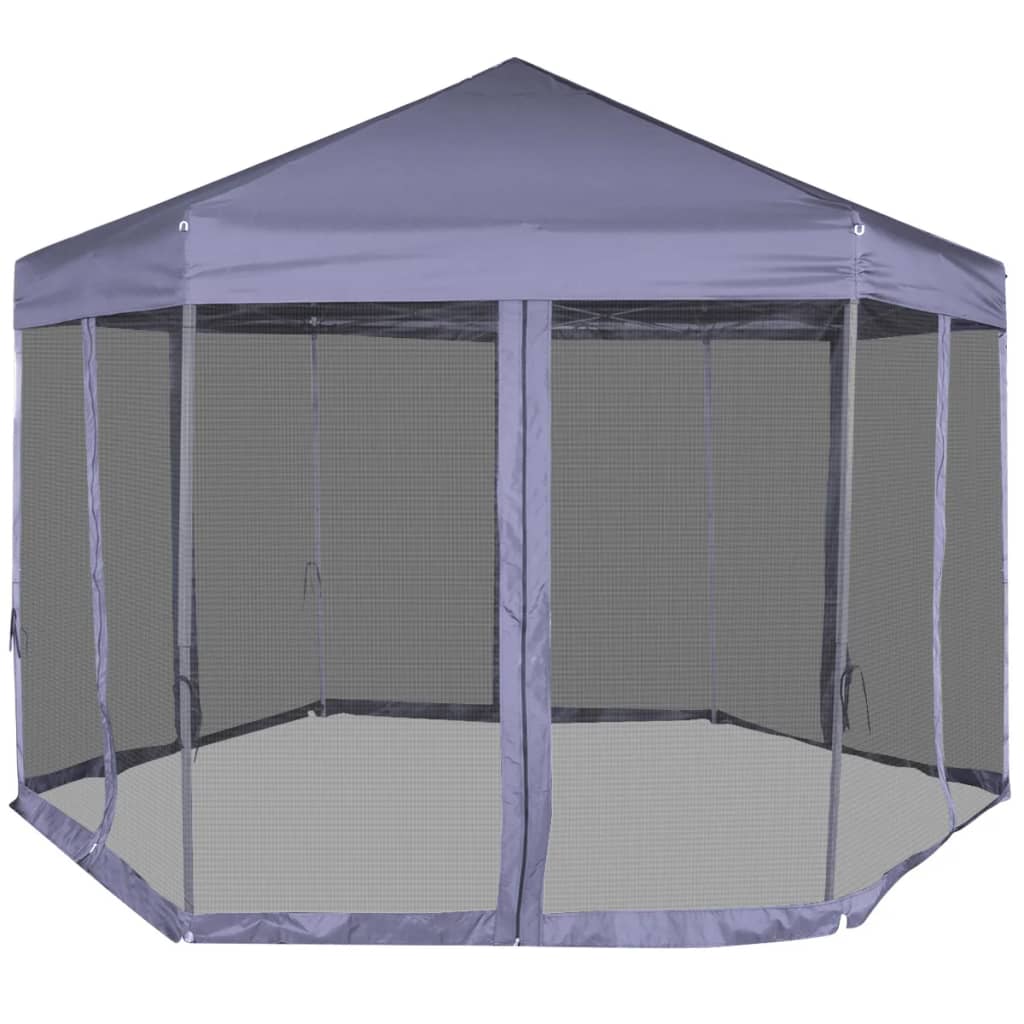 Partytent Pop-Up Zeshoekig Met 6 Zijwanden 3,6X3,1 M Donkerblauw