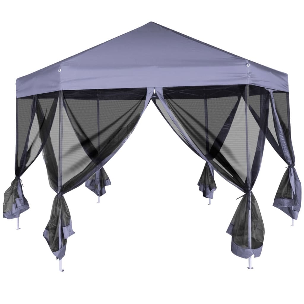 Partytent Pop-Up Zeshoekig Met 6 Zijwanden 3,6X3,1 M Donkerblauw