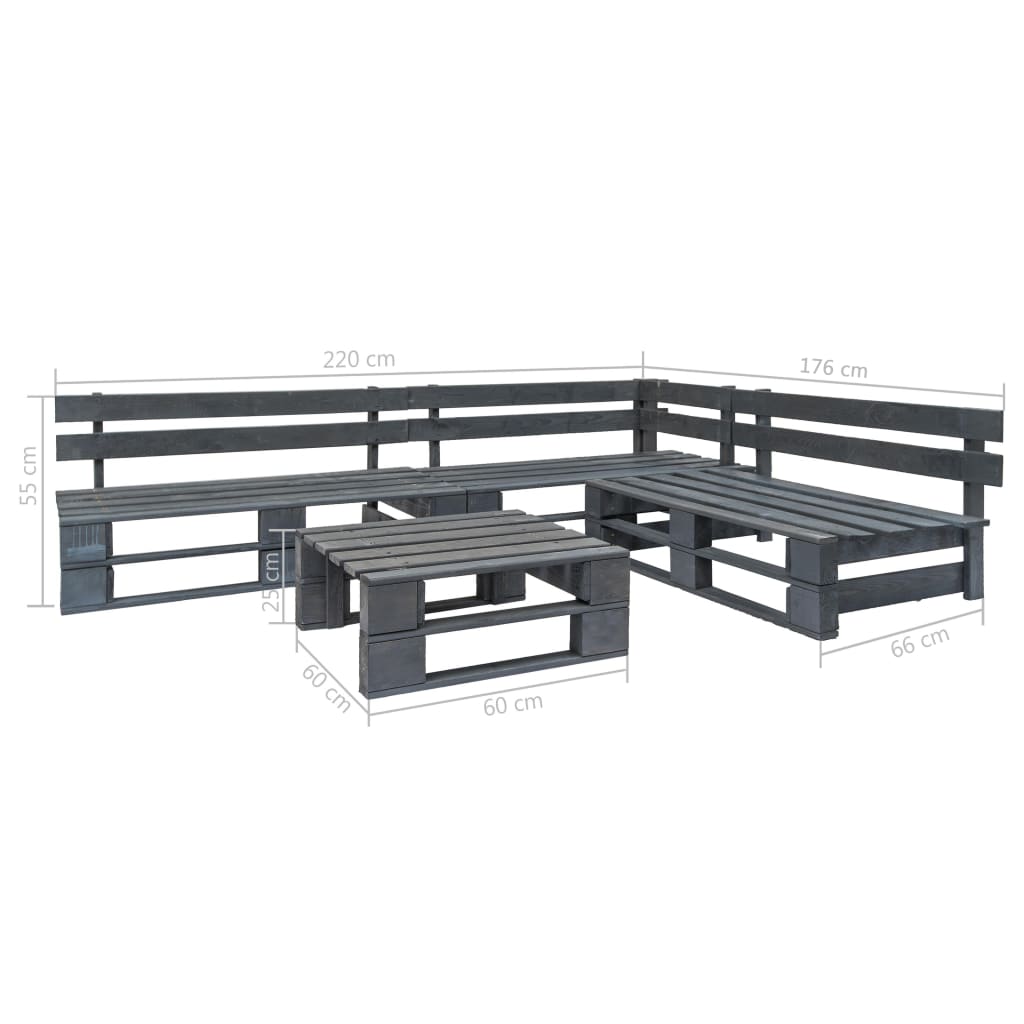 4-Delige Loungeset Pallet Hout Grijs