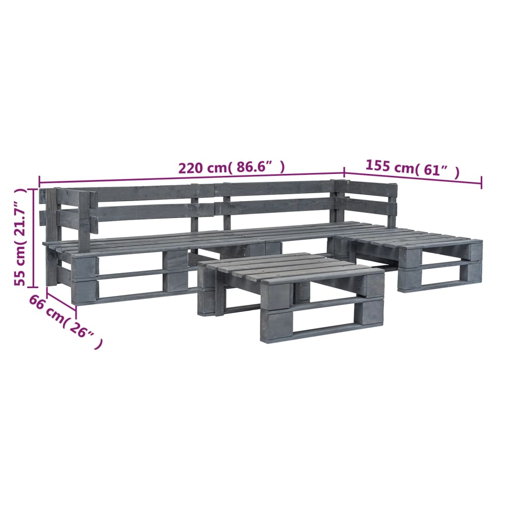 4-Delige Loungeset Pallet Hout Grijs