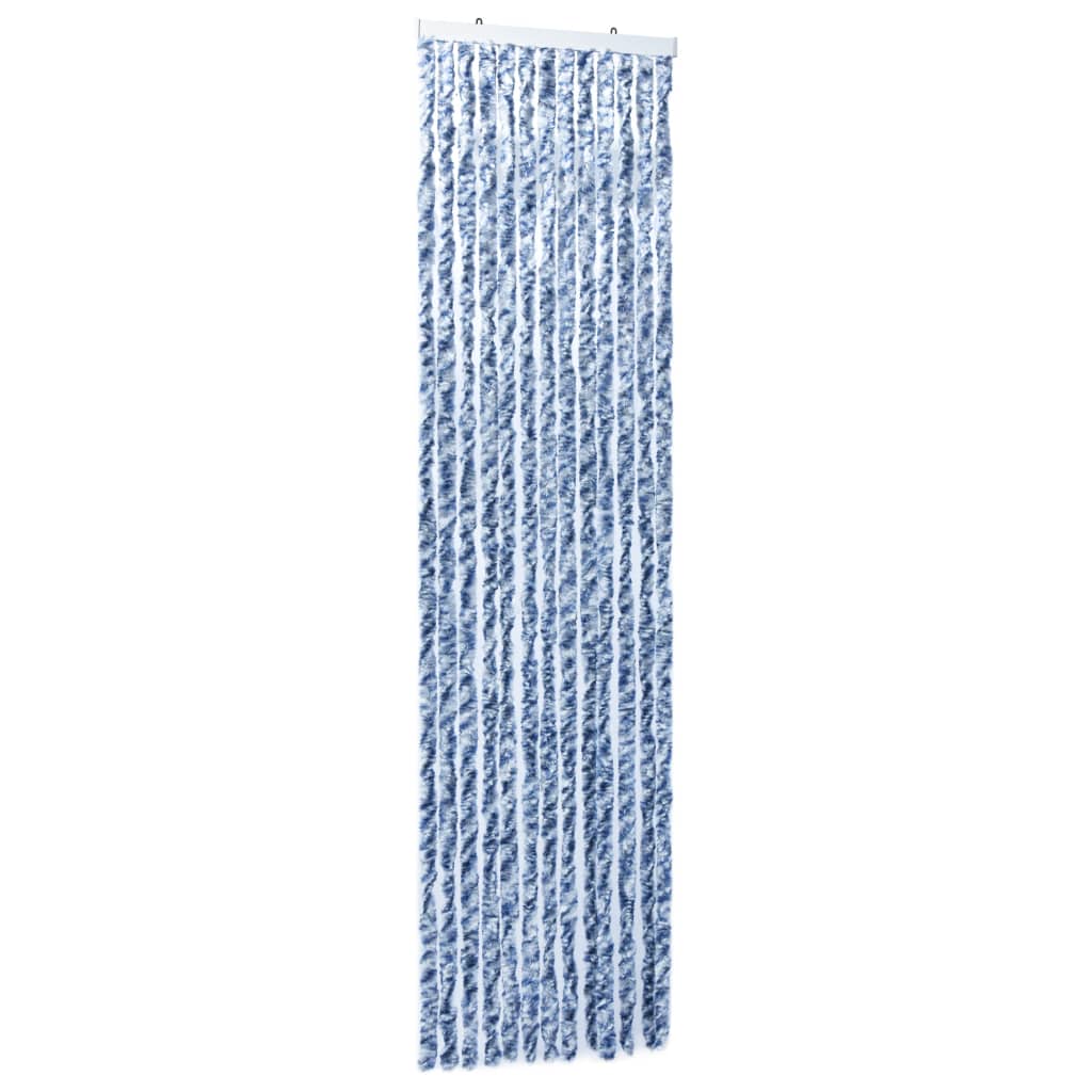 Vliegengordijn 56X185 Cm Chenille Blauw, Wit En Zilver