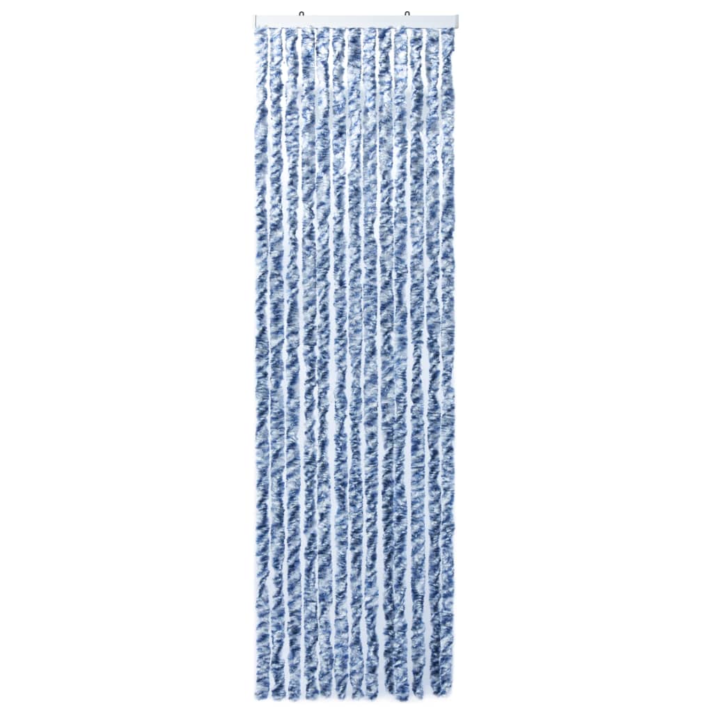 Vliegengordijn 56X185 Cm Chenille Blauw, Wit En Zilver
